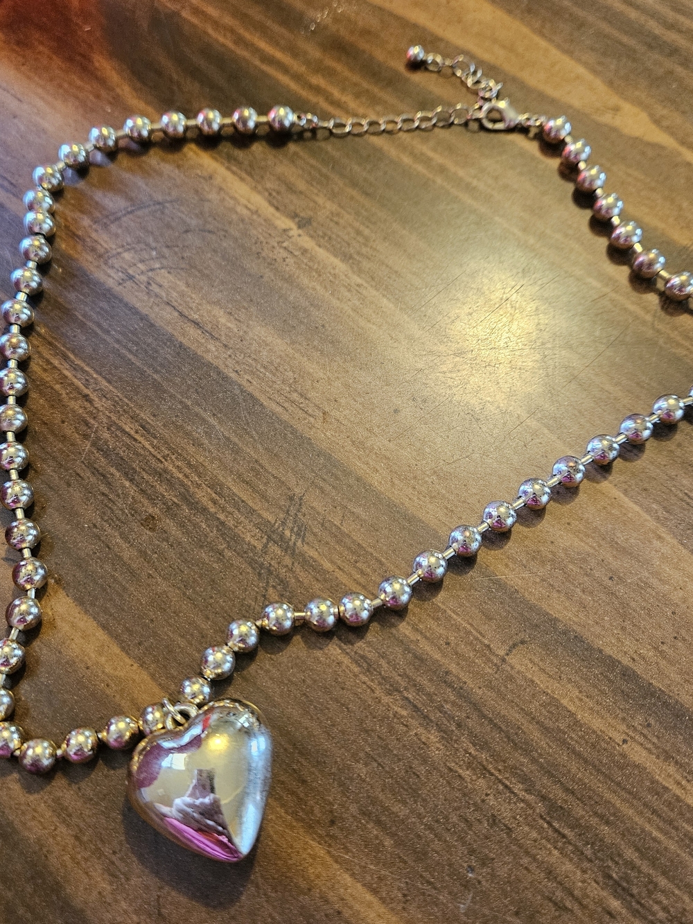 Silver Heart Pendant Beaded Necklace - Women Jewelry